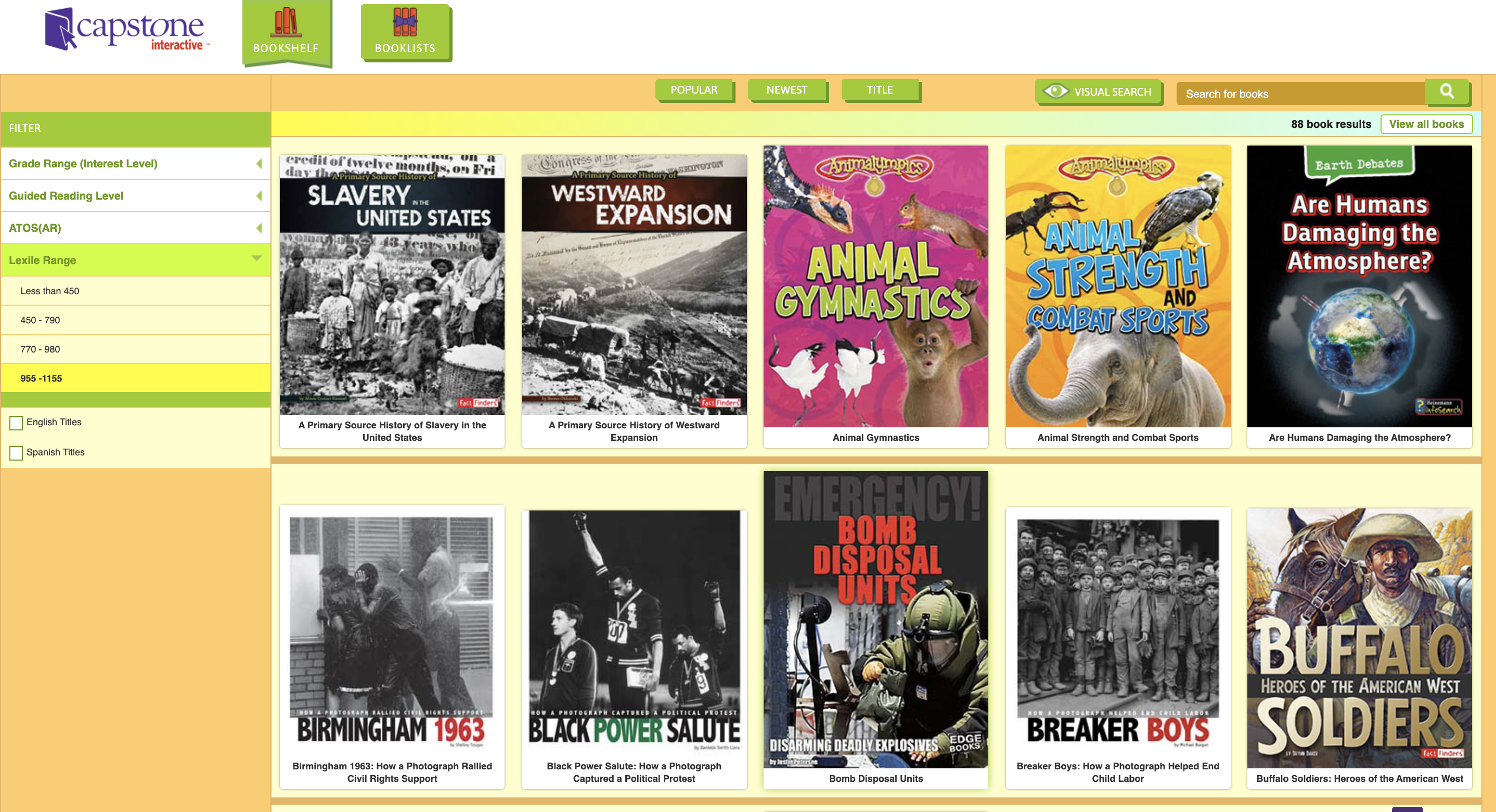 This image is the hompage for Capstone Interactive eBooks and shows covers of books.