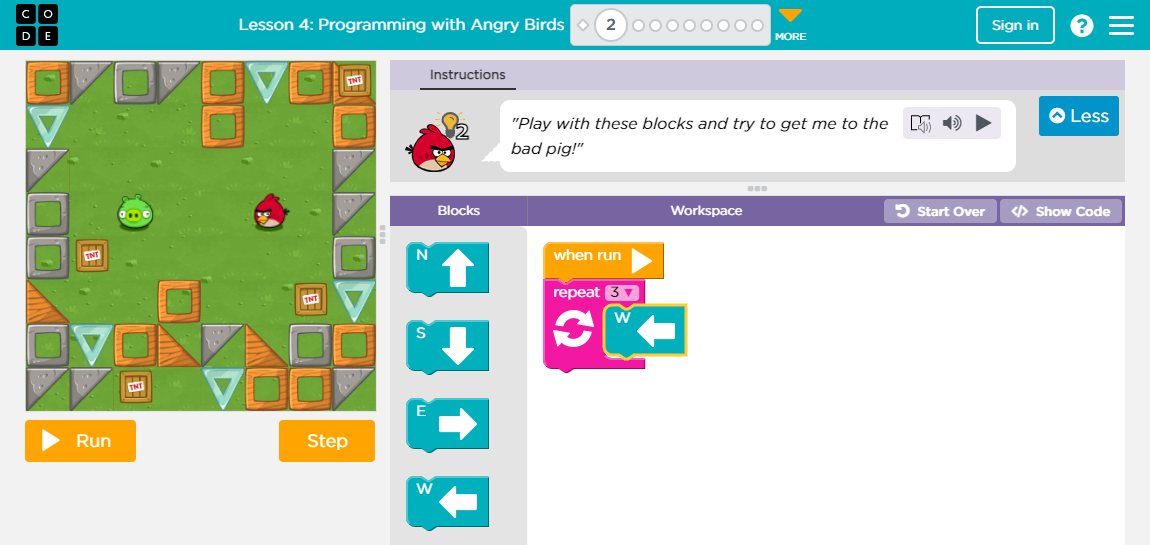 visual of the interactive coding environment on Code.org