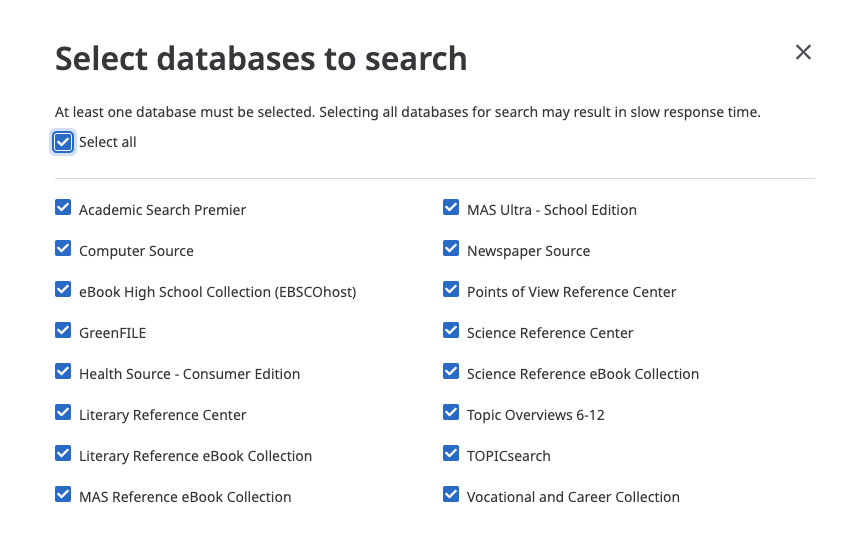 selectdatabasestosearch
