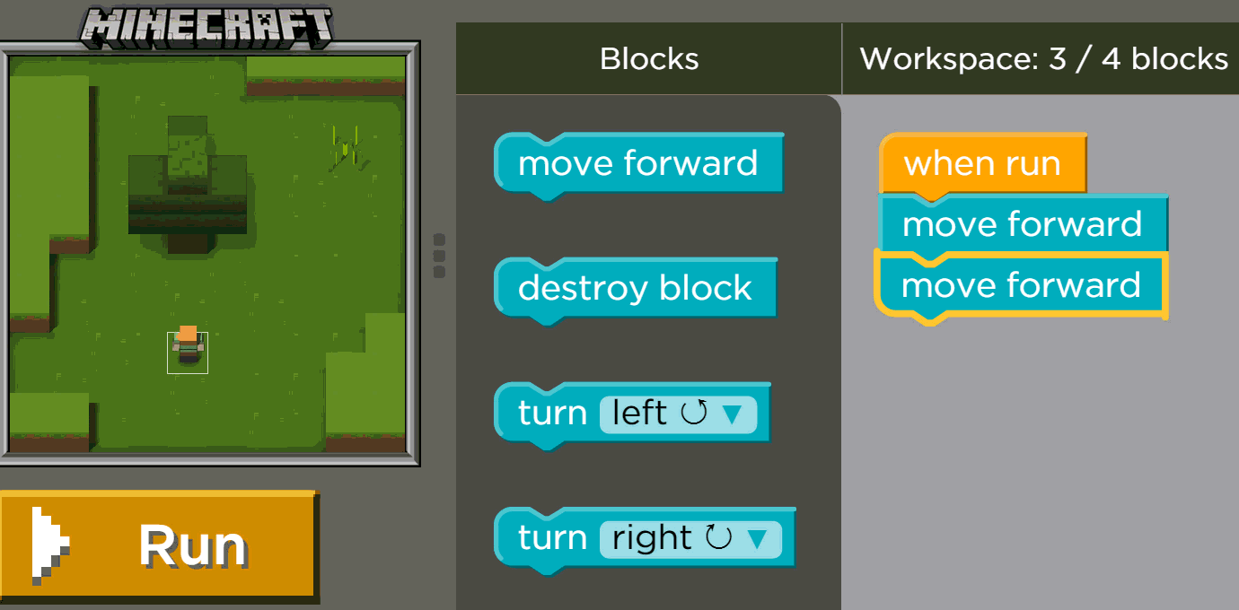 visual of an interactive activity for a Minecraft Hour of Code lesson