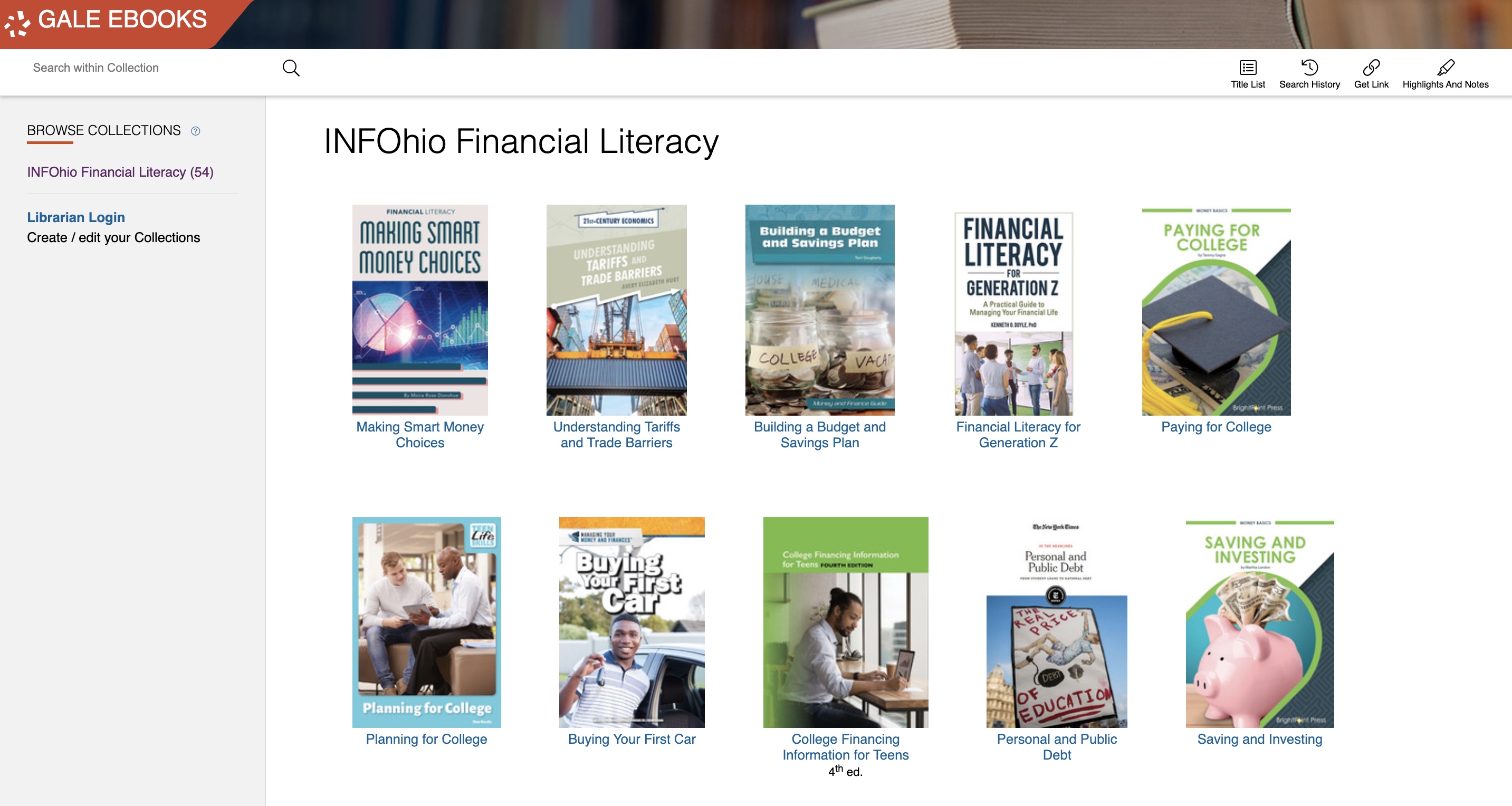 Financial Literacy eBooks homepage
