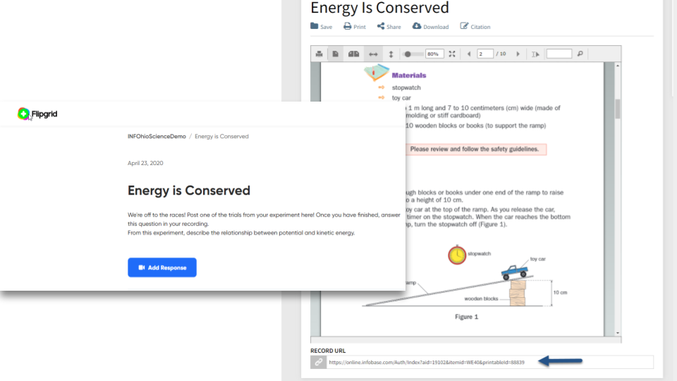 Energy is Conserved experiment from Science Online uploaded to Flipgrid