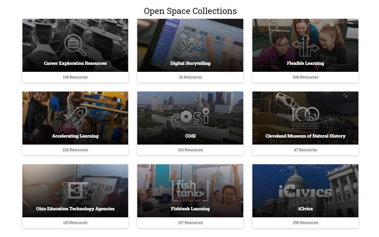 screenshot of the collections landing page