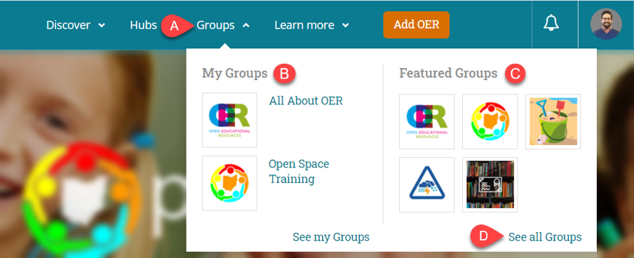 screenshot showing how to find groups in Open Space