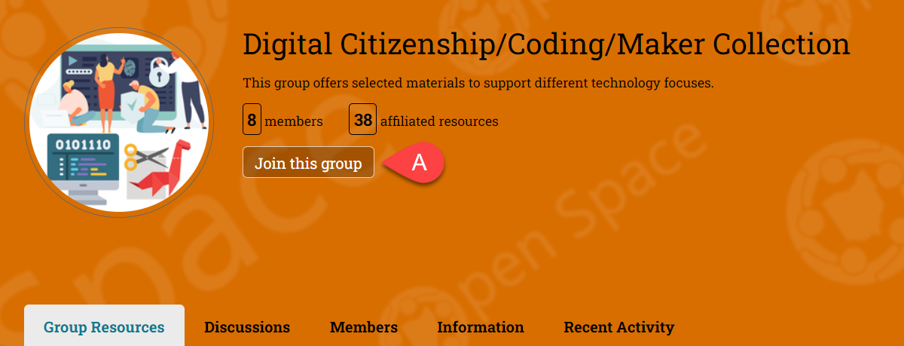 screenshot of how to join a group