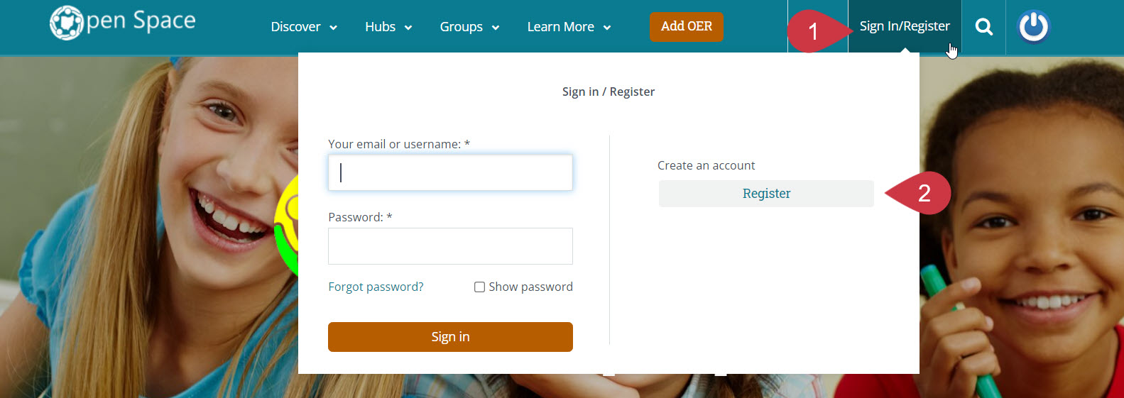 screenshot of the first step of the Open Space account registration