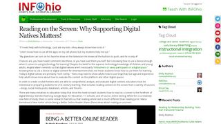 Reading on the Screen: Why Supporting Digital Natives Matters! Teach With INFOhio Blog Post