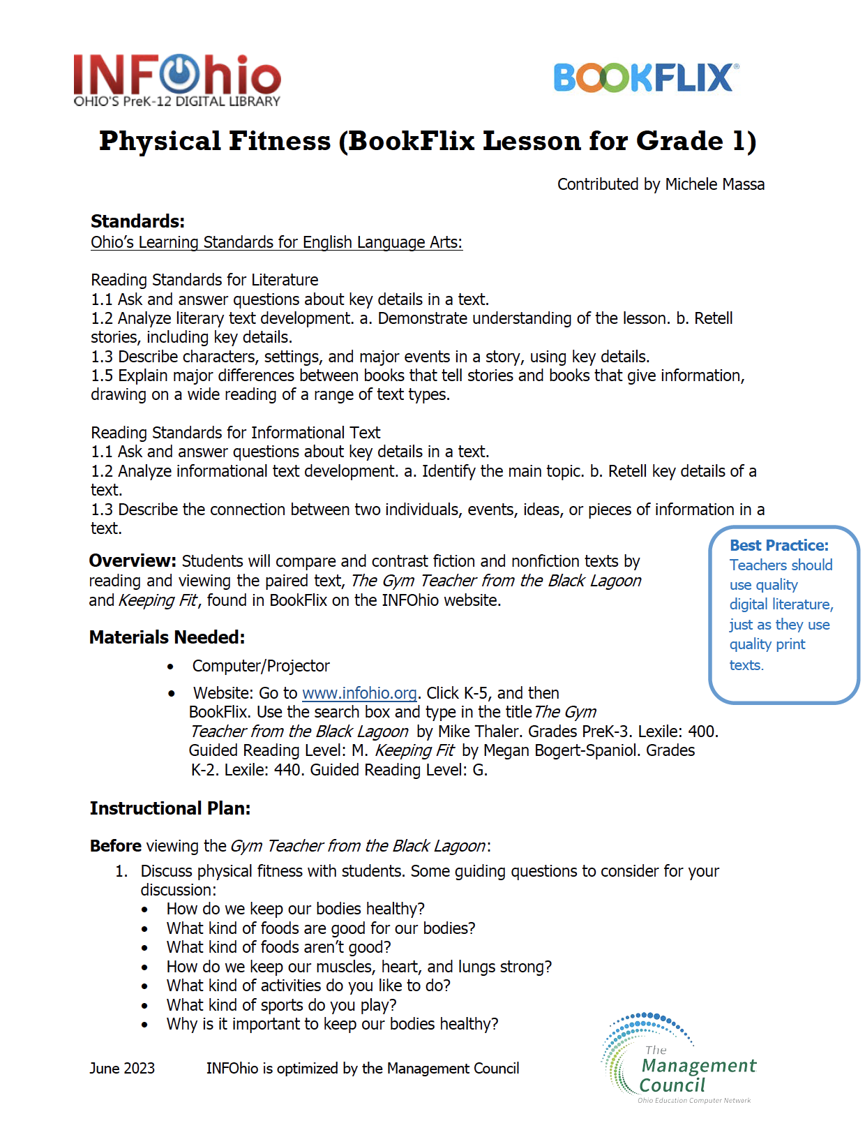 Physical Fitness (BookFlix Lesson for Grade 1)