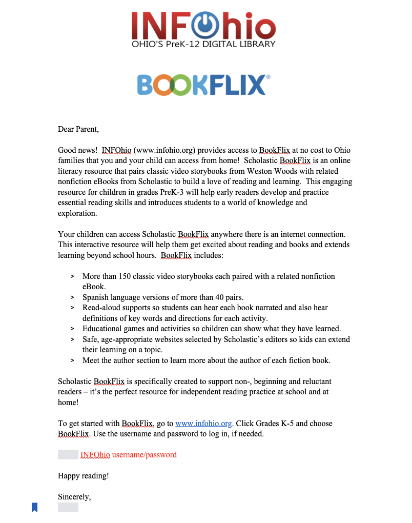 BookFlix Parent Letter (English)