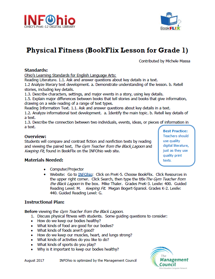 Physical Fitness (BookFlix Lesson for Grade 1)