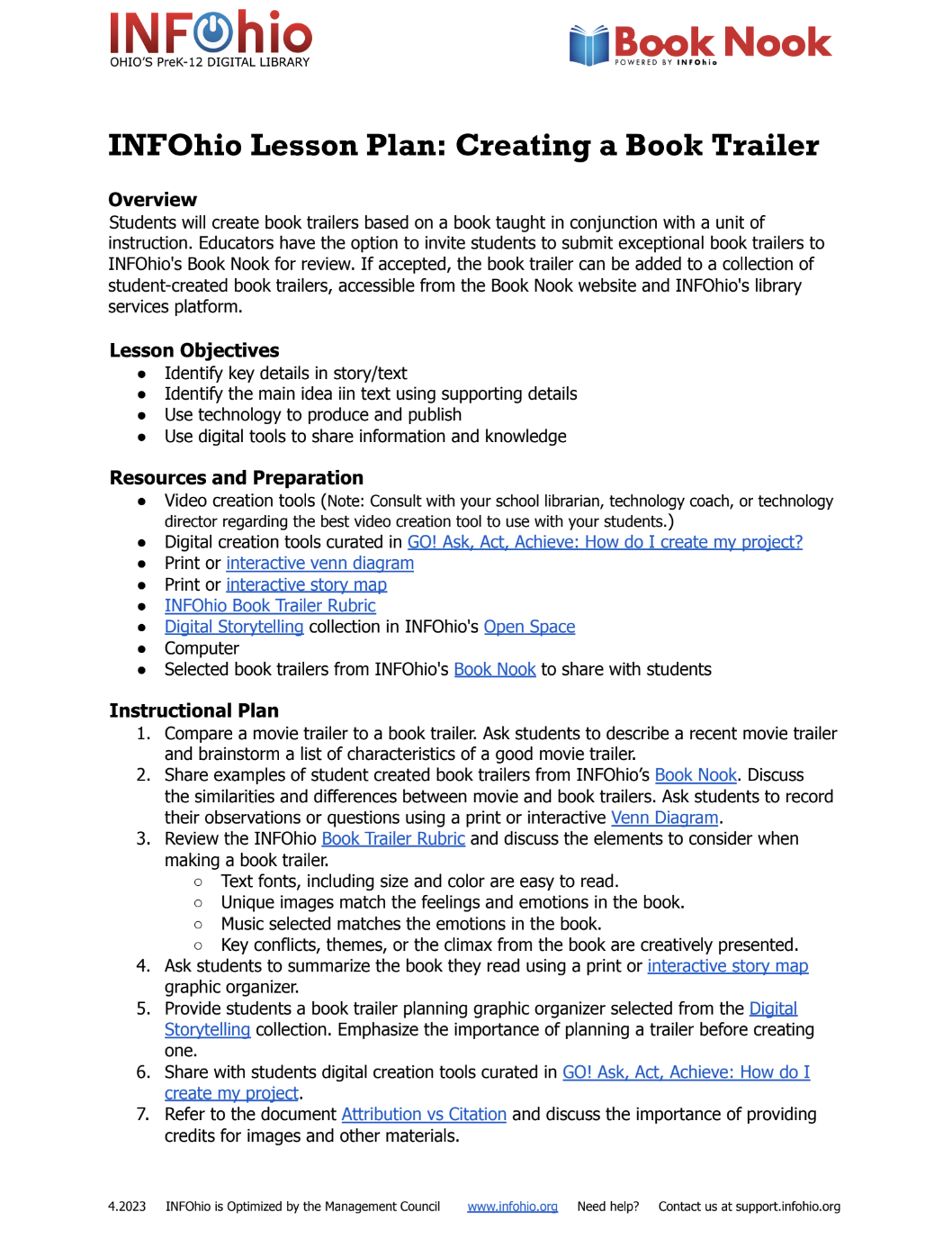Creating a Book Trailer: INFOhio Lesson Plan