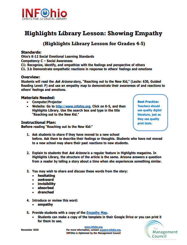 Showing Empathy (Highlights Library Lesson Grades 4-5)