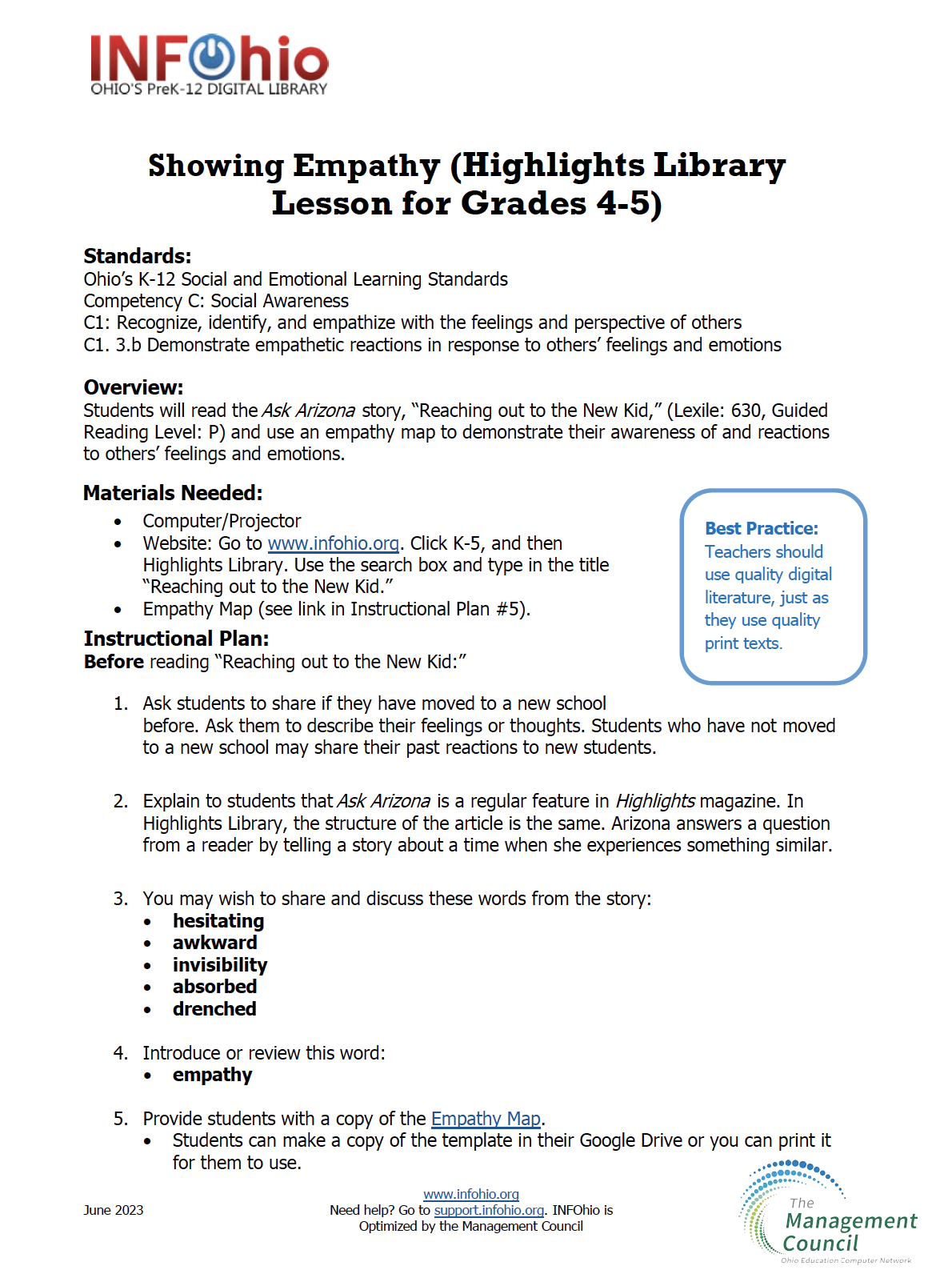 Showing Empathy (Highlights Library Lesson Grades 4-5)