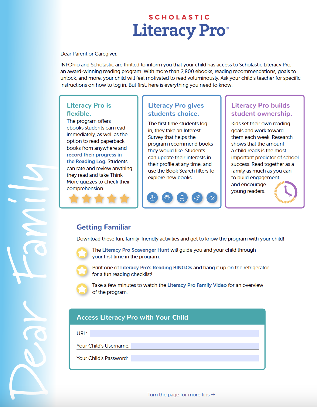 Scholastic Literacy Pro Family Letter
