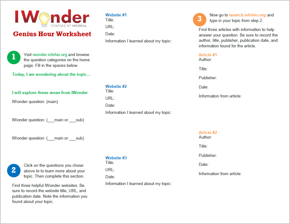 IWonder Genius Hour Worksheet (PDF)