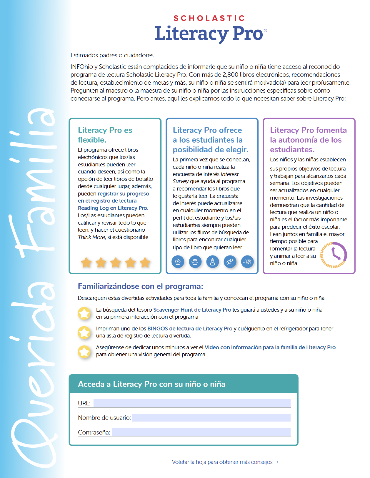Scholastic Literacy Pro Family Letter (Spanish)
