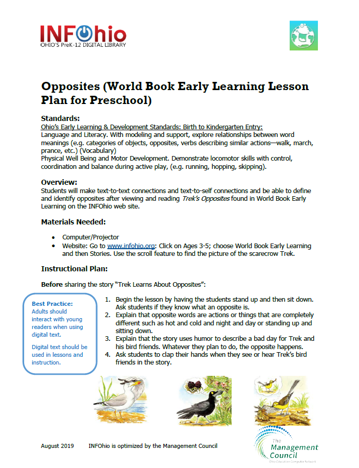 Opposites (World Book Early Learning Lesson Plan for Preschool)