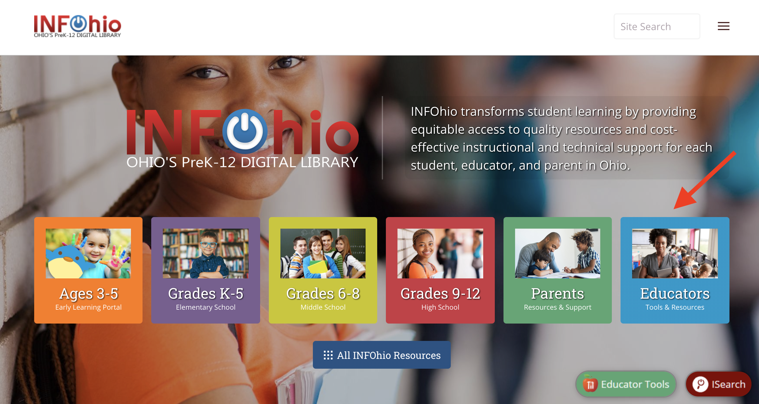 Educators Button Now Added to the INFOhio Homepage