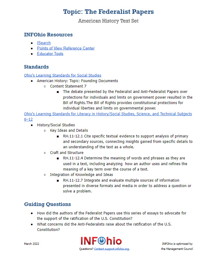 Social Studies: The Federalist Papers Text Set