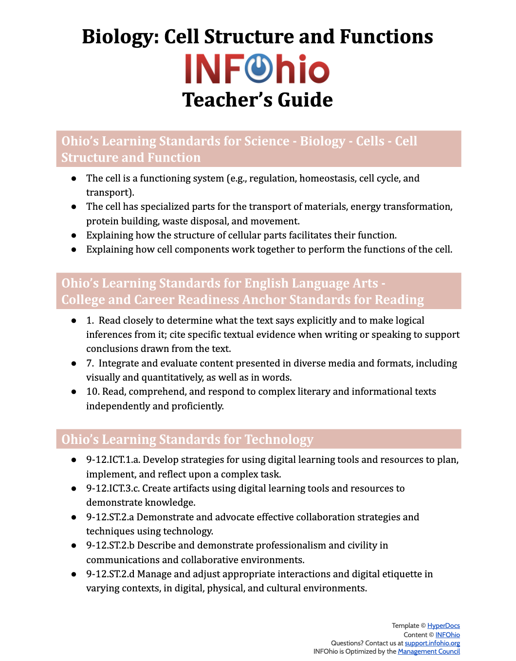 Biology: Cell Structure and Functions HyperDoc Lesson Plan Teacher Guide