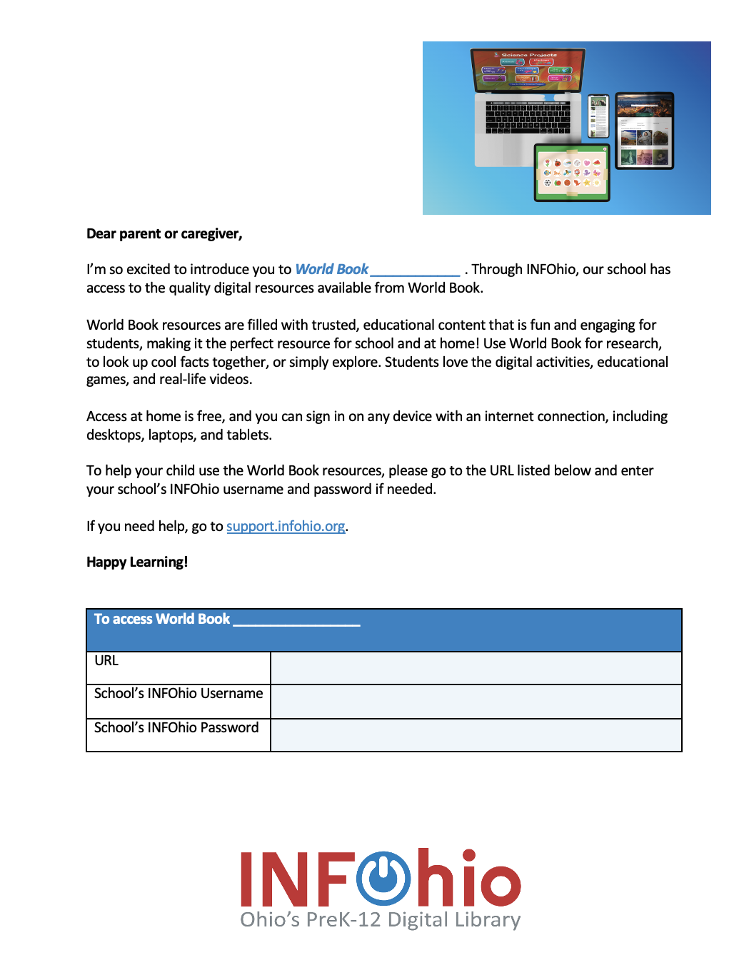 World Book Parent Letter