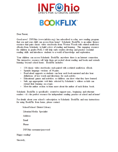 BookFlix Parent Letter (English)