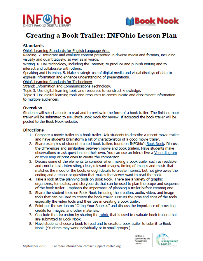 Creating a Book Trailer: INFOhio Lesson Plan